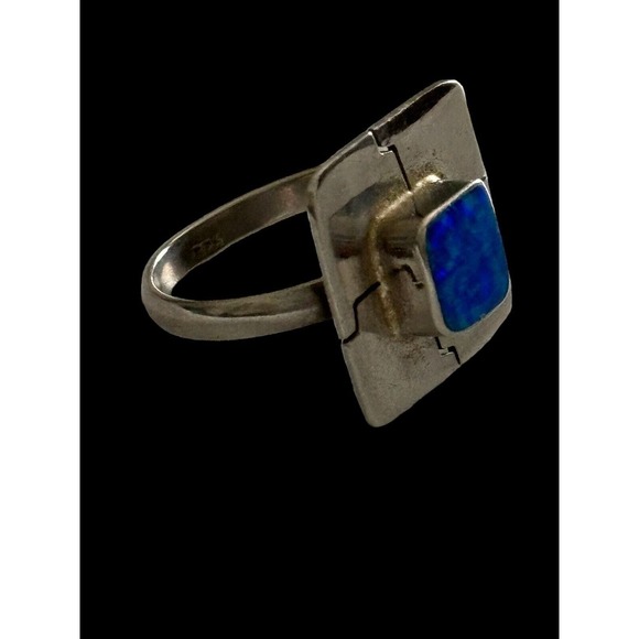 Sterling Silver Blue Green Opal Ring Stamped Mexico Sz 6.75 4 Gram - Picture 7 of 10
